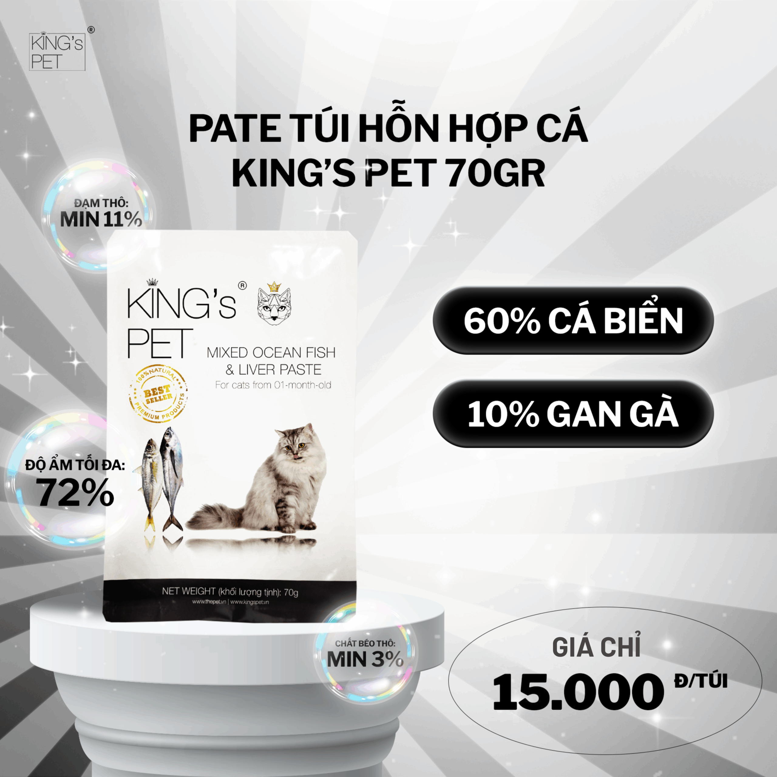 Pate Hỗn Hợp Cá King’s Pet Túi 70gr Thức Ăn Cho Chó Mèo