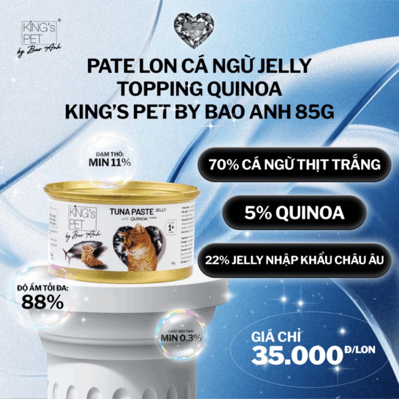 Pate lon Cá Ngừ Jelly Topping Quinoa King’s Pet by Bao Anh bổ sung chất xơ